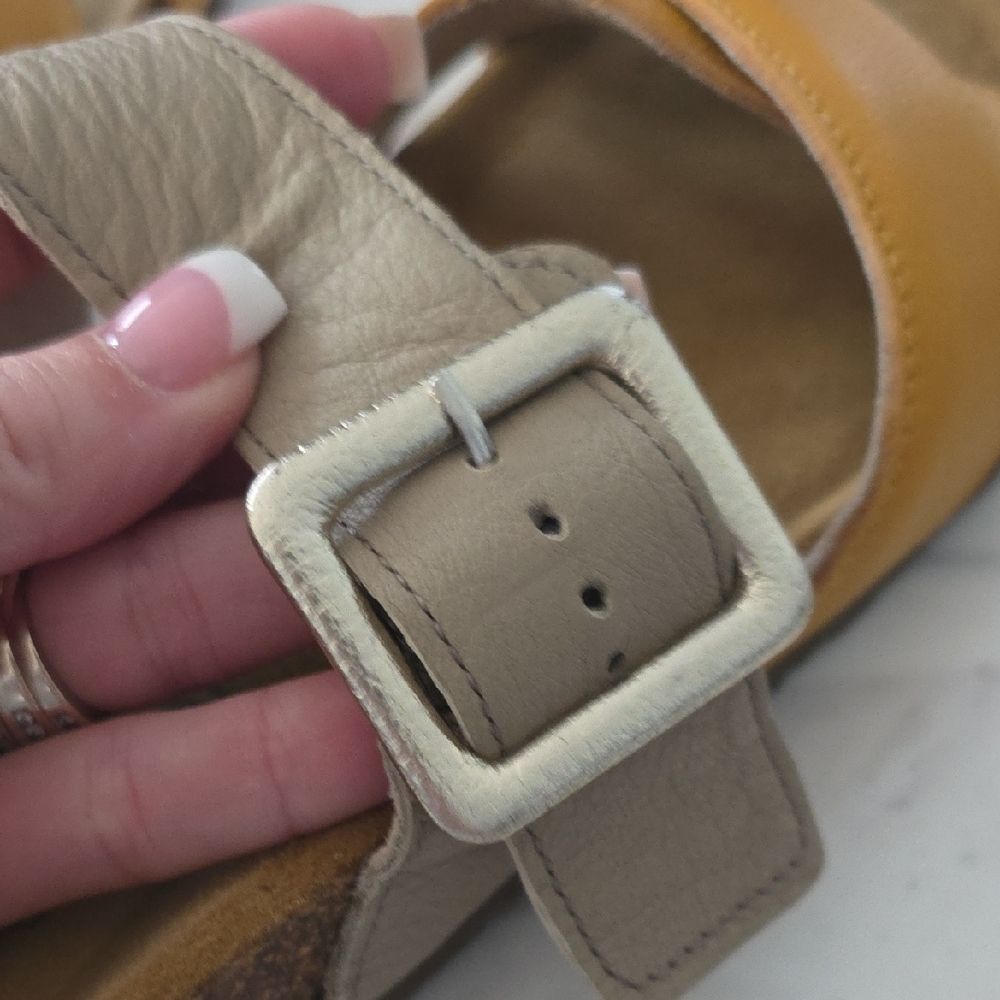 Naot Yellow and Tan Leather Sandals - Picture 9 of 9